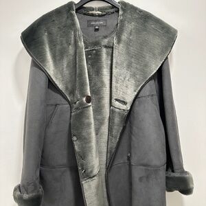 Gray Suede and Faux Shearling Jones New York Winter Coat Women's Size Small